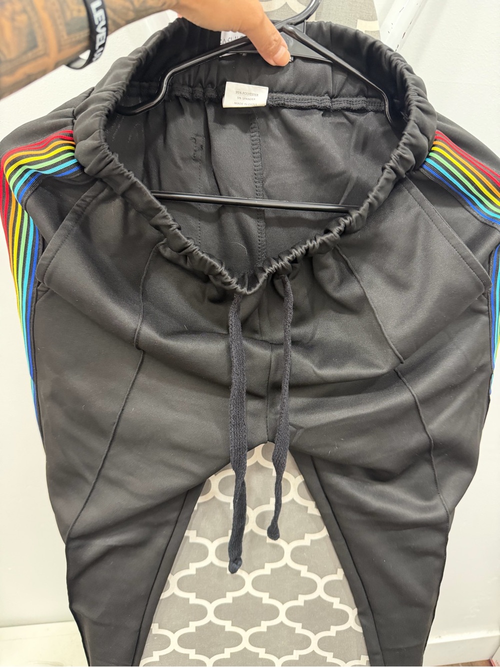 Mens  Black  Pants with Rainbow Side Stripes
